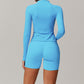 Stand collar zipper long sleeve jacket+Hip-lifting high waist shorts 2 pieces set