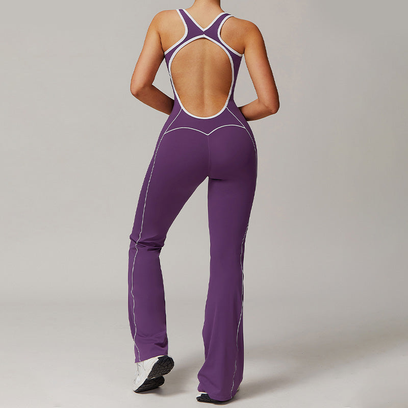 Hollow back yoga suit hip-lifting pleated flared jumpsuit