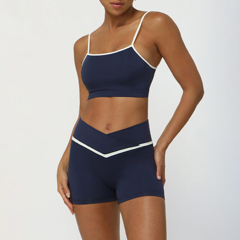 Contrasted Color nude sports and leisure fitness bra + short set