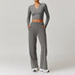 Casual high-waisted straight leg sweatpants and slimming long-sleeved Set