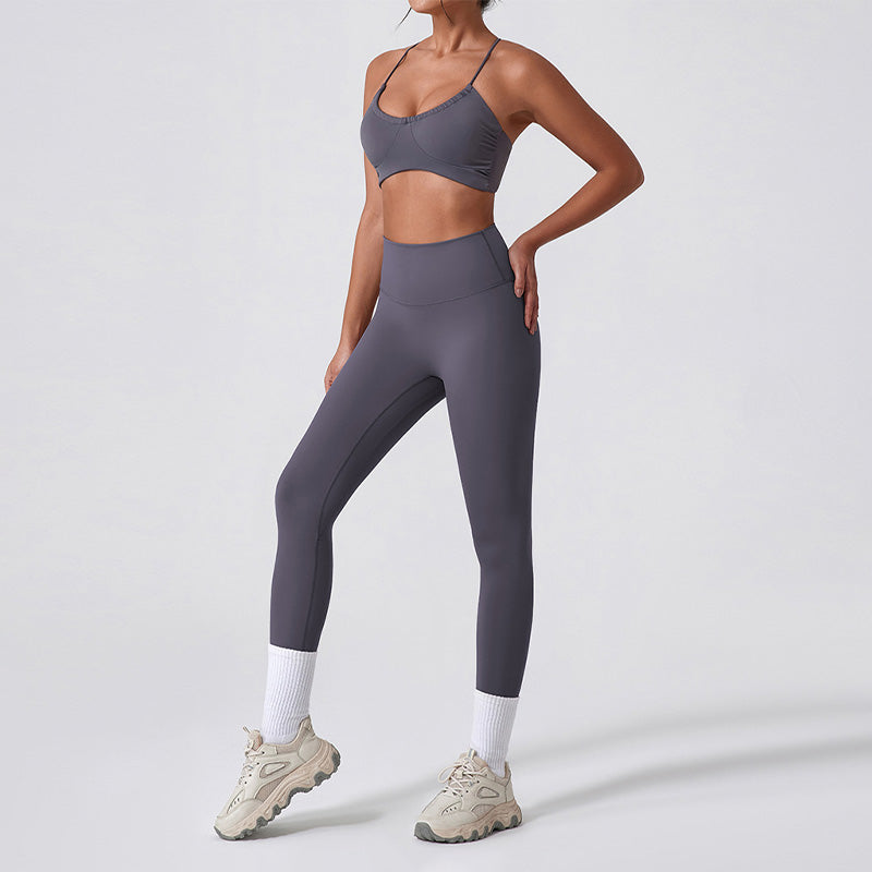 Quick drying nude fitness bra & running leggings set