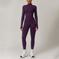 stand collar Full Zipper Fitness jacket + High waist leggings set