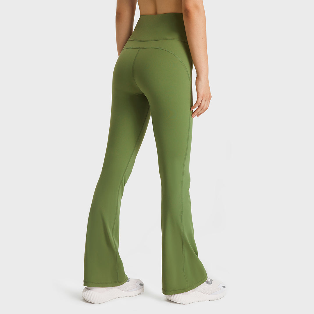 Solid color high waist casual bootcut pants