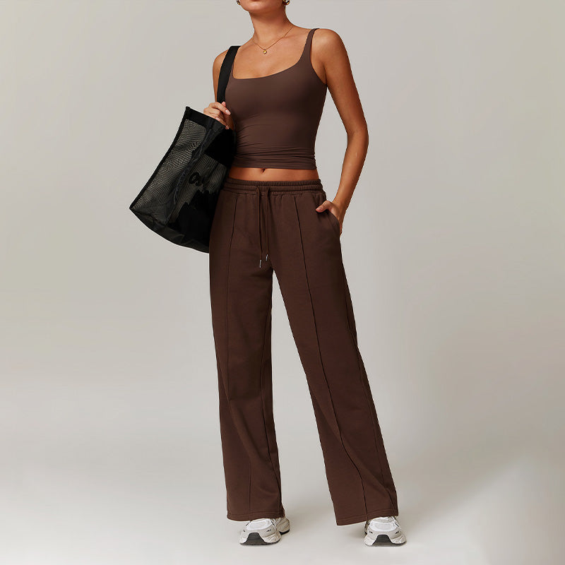 Sliming U-Neck Tank Top + Straight Leg Sweatpants 2 Piece Set