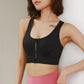 Front zippered back openwork fitness bra