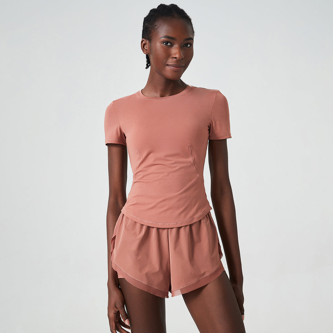 Crewneck short sleeves double layer two-piece set