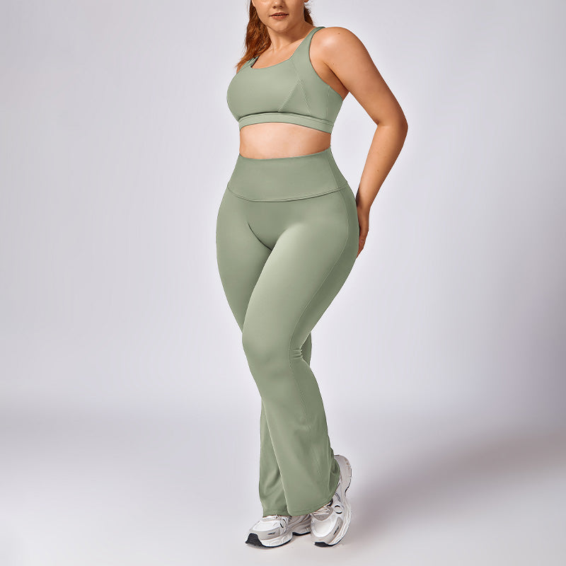 Plus Size Quick Dry Sports Bra + Flared Leg Pant 2-piece set