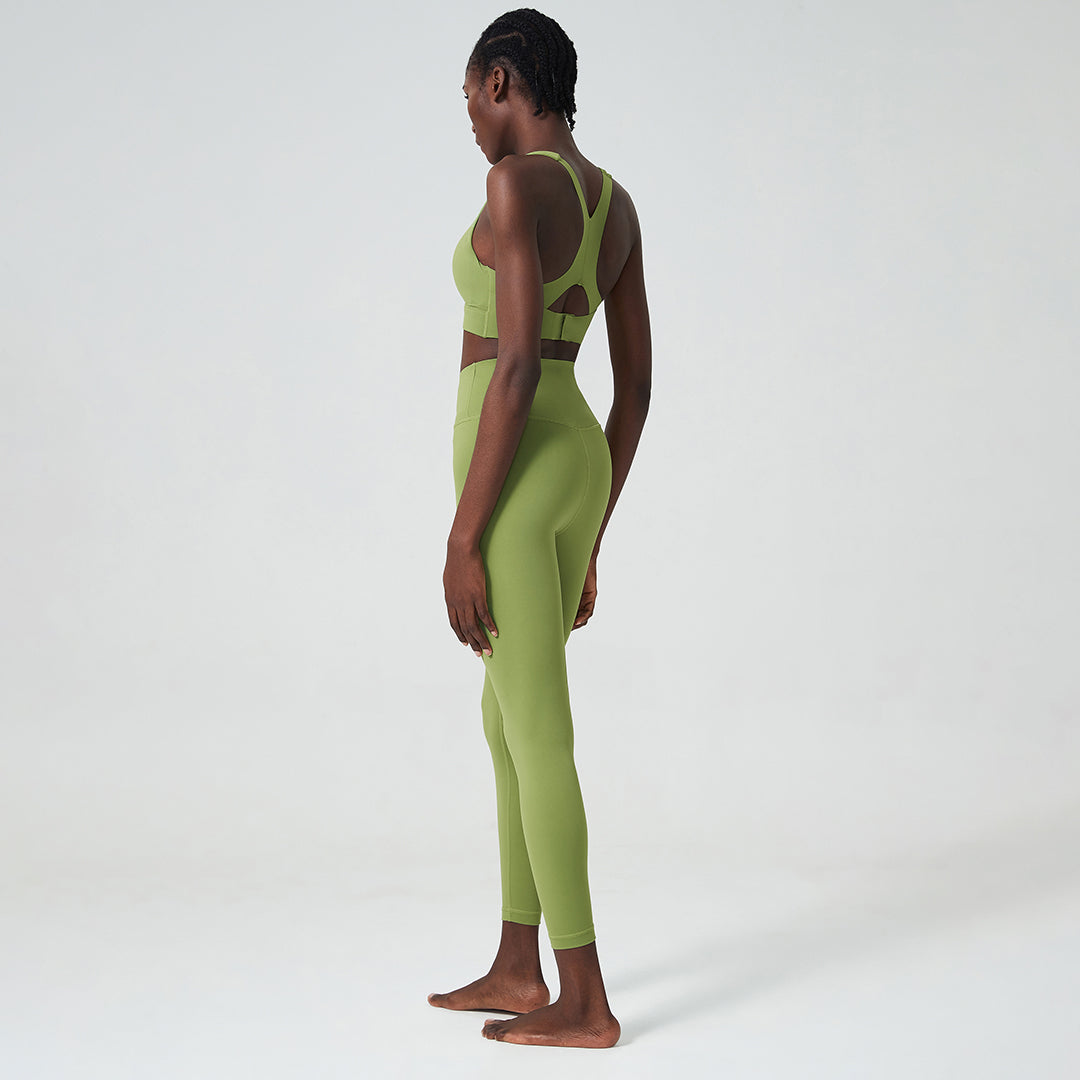 Cross-back solid color yoga two-piece set