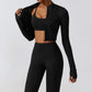 High waist elastic yoga jacket three-piece set