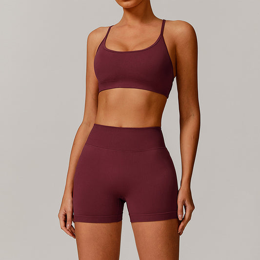 Ensemble 2 pièces soutien-gorge et short de cross training sans couture dans le dos