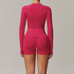 Threaded seamless long-sleeved top+ high waist shorts 2 pieces set