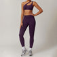 Nude Hollow out Fitness Bra + High waist leggings 2-pieces set