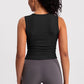 Nude pleated slimming fitness running vest top