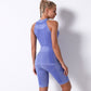 Seamless knitted sports top & shorts 2-piece set