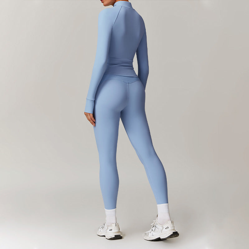 Long Sleeve Full Zipper Fitness Top + High waist leggings 2-pieces set