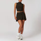 High Collar Sports Tank Top + Skinny Tennis Skirts 2 piece Set