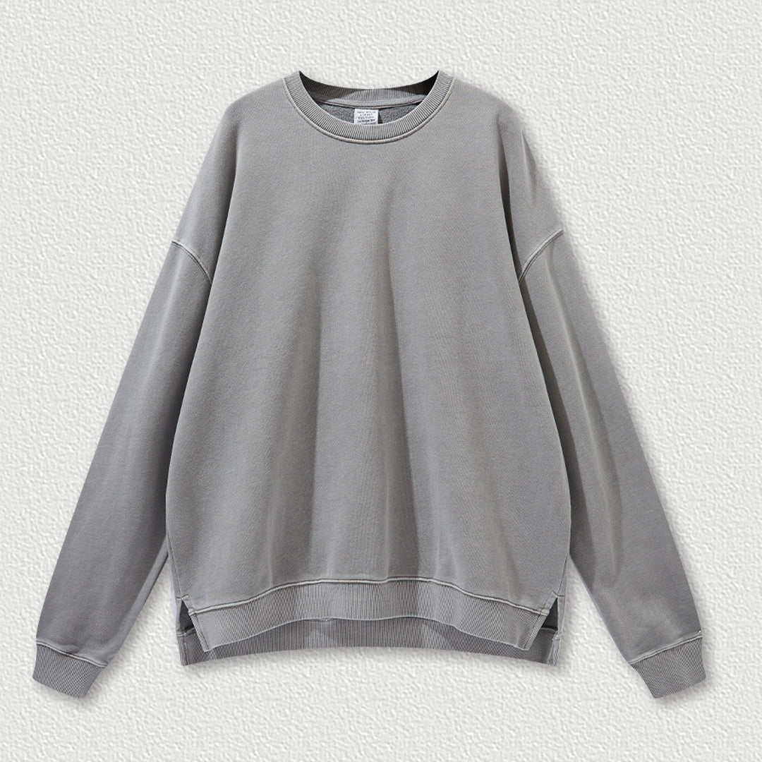 Bottom-slit vintage pullover sweatshirt