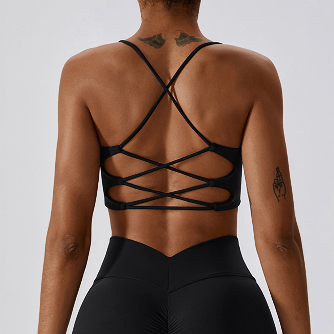 Soutien-gorge de sport croisé dos 3/4 uni