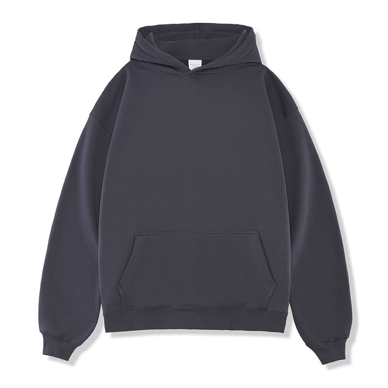 Solid color loose fleece hooded sweatshirt