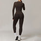 Threaded seamless long-sleeved top+ tight leggings 2 pieces set