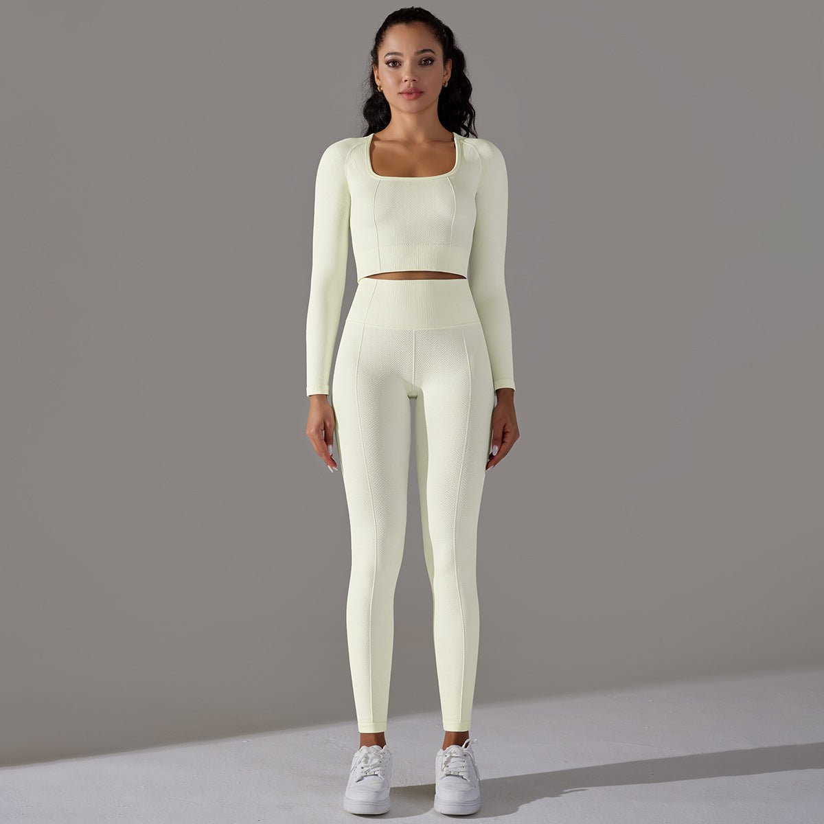 Seamless long-sleeved top &  leggings 2-piece set