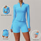 Stand collar zipper long sleeve jacket+Hip-lifting high waist shorts 2 pieces set