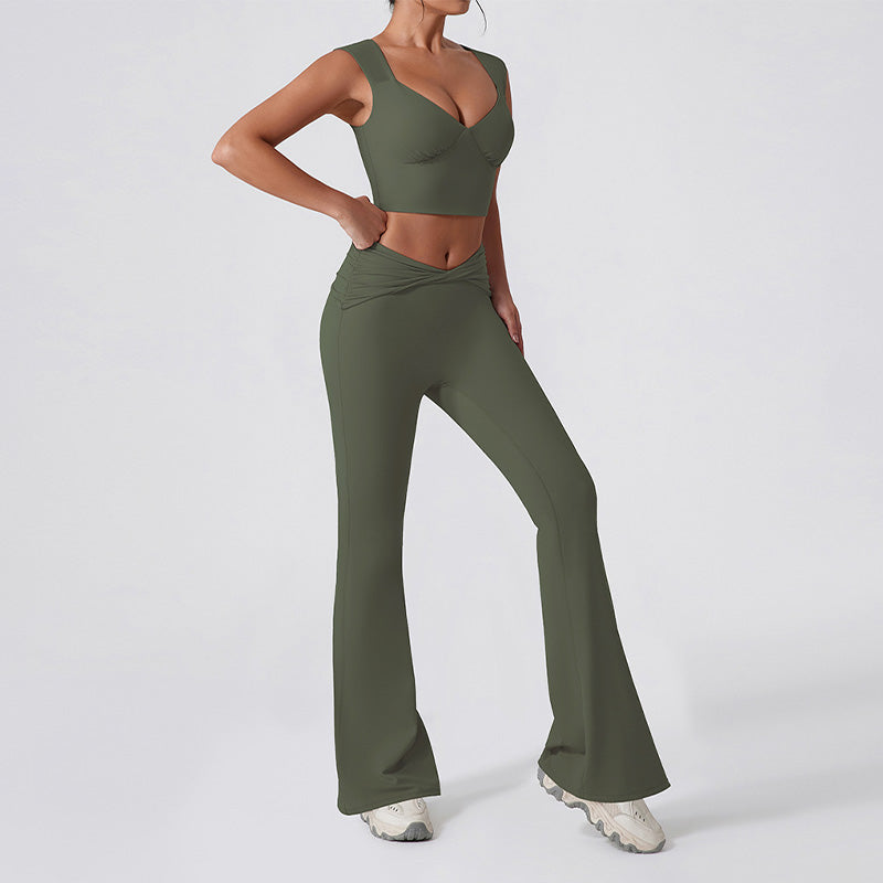 Tight-fitting quick-drying twist high-waisted flared leg Yoga set