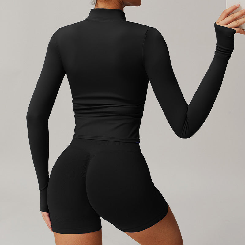 Quick Drying Zip Sports Jacket+Seamless Skinny High Waisted Yoga Shorts