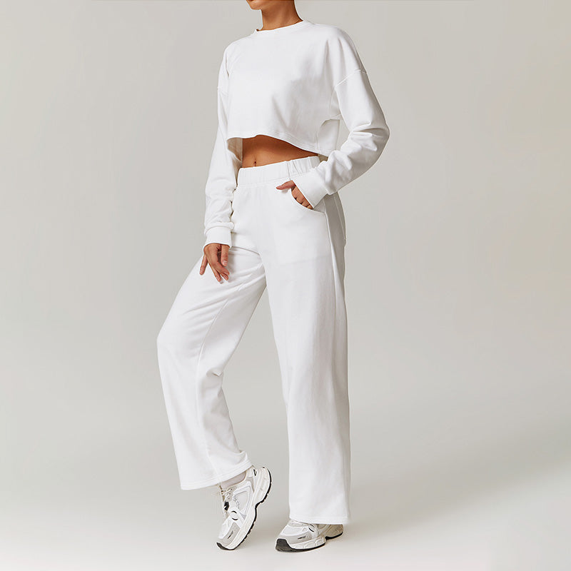 Casual high-waisted straight leg sweatpants and loose sweatshirts Set