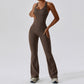 Solid flared trousers cutout back jumpsuit