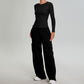 long sleeve sports top + Straight Leg Cargo pants 2-piece set