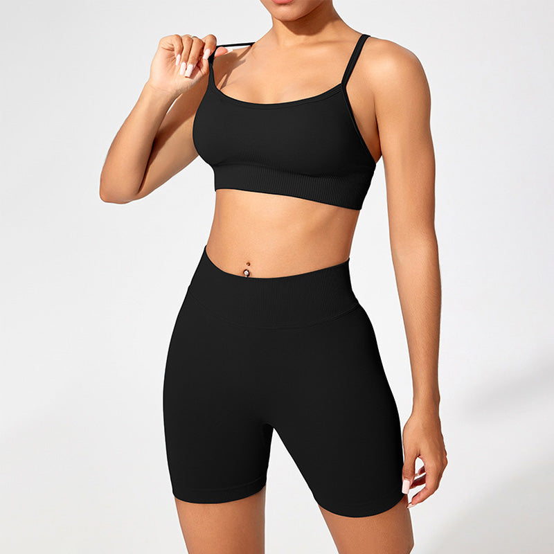 Seamless Slim Yoga Bra+ Sports Shorts 2-piece Set