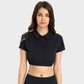 Lapel bottom cinched cropped polo shirt