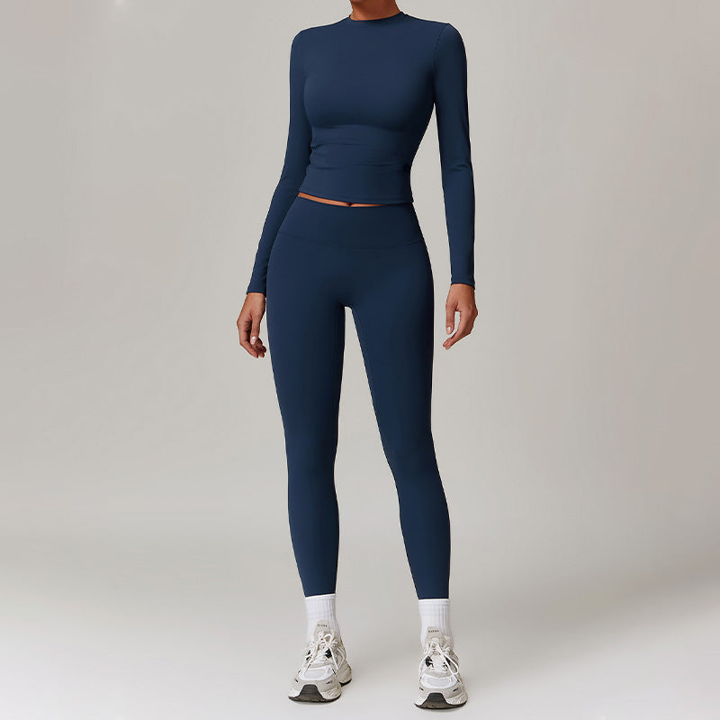 Silmming Fleece Long Sleeve Top + High waist leggings set