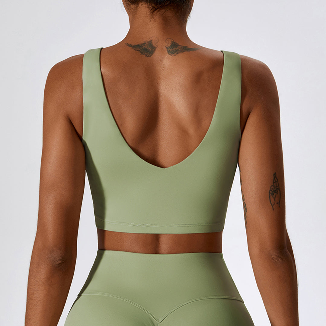 Large neckline solid color yoga bra