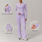 Stand collar zipper long sleeve jacket+High-waisted hip-lifting bell-bottom pants 2 pieces set