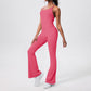 Ultra-Soft Snug-Fit Cross Back Flare Pants Jumpsuits