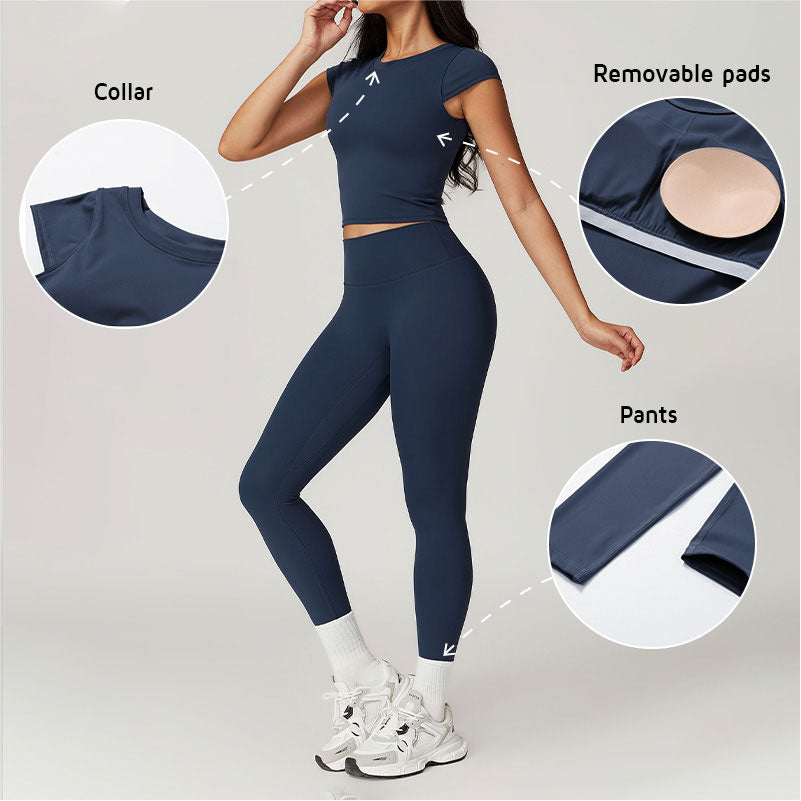 Skinny Quick Dry Short Sleeve Yoga Top + Leggings 2-piece Set