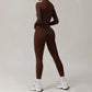 Nude Quick-Dry Stand Collar Zipper Fitness Jumpsuits