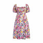 Large size printed square neck casual dress