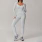 nude backless long-sleeved fitness jumpsuit