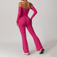 Brushed Off Shulder Long Sleeve Tube Top & High-Waist Flared Leg Pants Sets