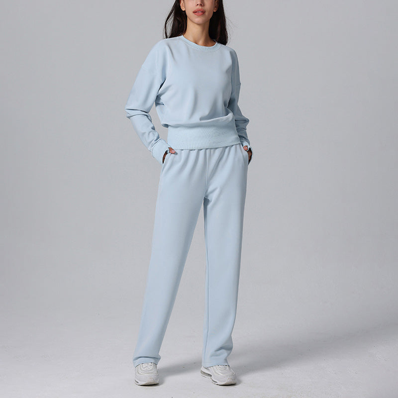 Ultra-Soft Long Sleeve Sweatshirt & High Waisted Straight Leg Pants 2-Piece Set