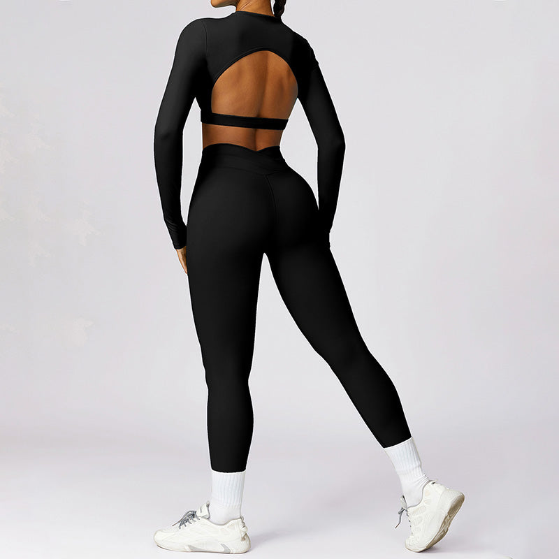 Quick-Dry long sleeve sports crop top + High waist legging 2-pieces set