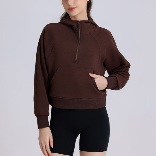 Velvet Warm Loose Half Zip Hooded Sweatshirt