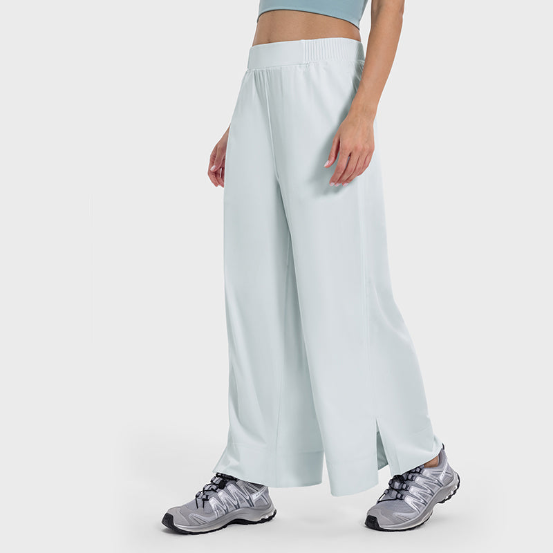 Side pockets waist-cinched wide-leg pants