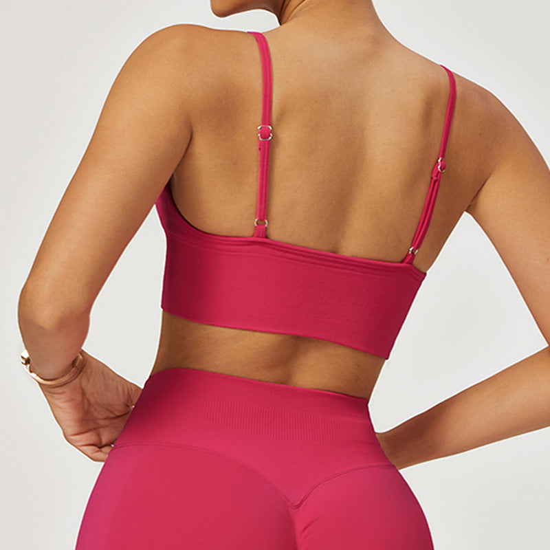 Seamless V Neck Quick-Dry Thin Straps Sports Bra