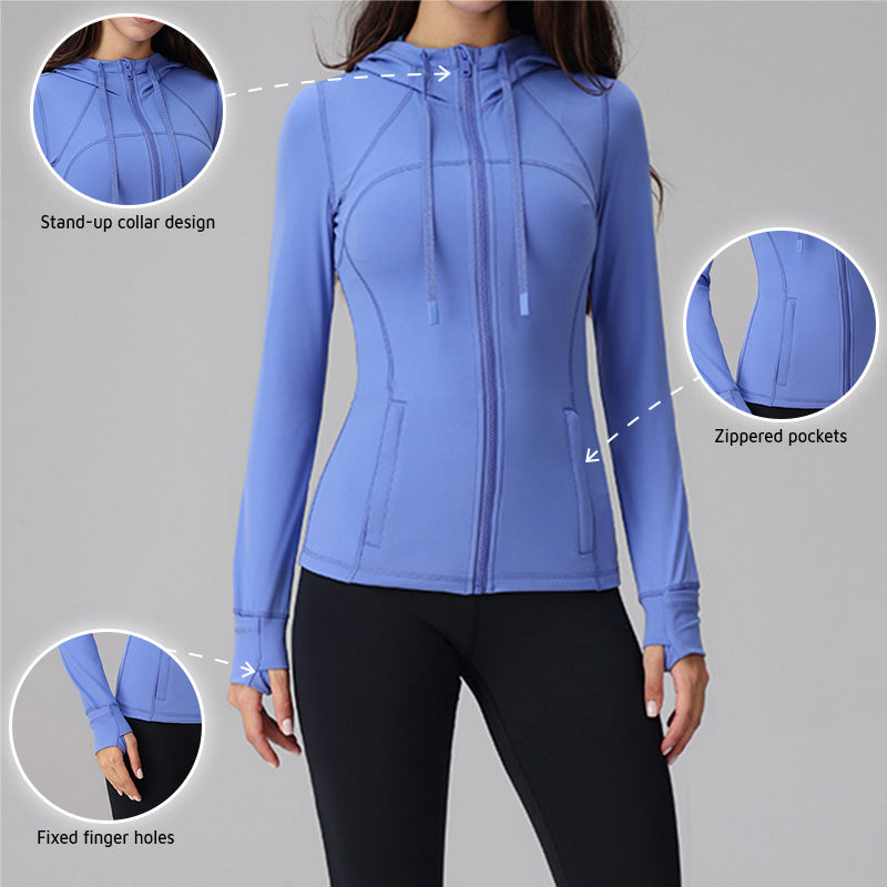 full zipper long sleeved Hooded sports jacket