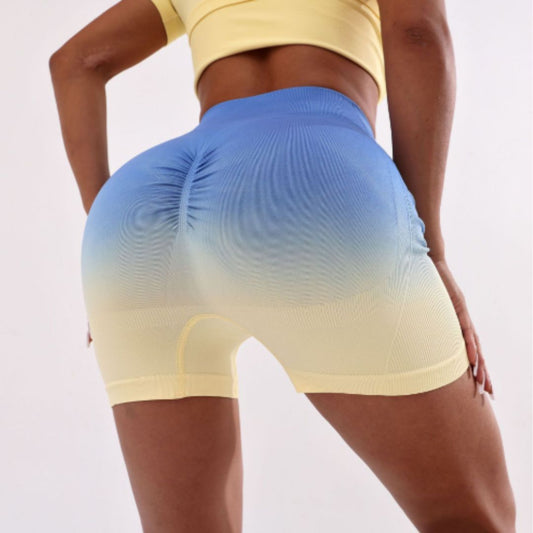 Short de yoga de sport taille haute de couleur dégradée