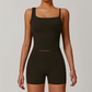 Brushed Asymmetric straps sports tank top + High-waist shorts 2-piece set